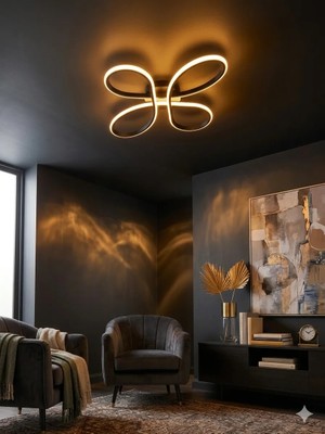 Zeya Lighting Yüksek Aydınlatmalı Yonca Model Siyah Rengi Tavana Yapışık Plofonyer Modern 3 Renk LED