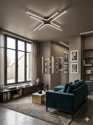 Yüksek Aydınlatmalı Kuzey Yıldızı Model Siyah Tavan Plafonyer LED Avize, 3 Renk Aydınlatma