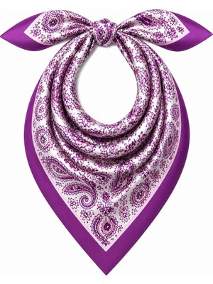 Mavi Masal Tropikal Desenli Kadın Mor Fular Bandana