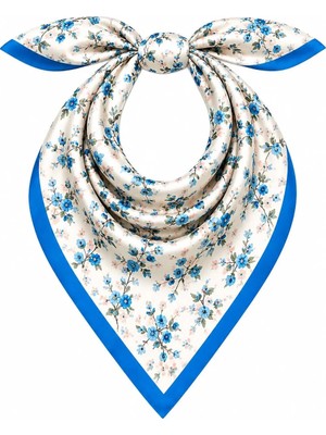 Mavi Masal Çiçek Desenli Kadın Fular ve Bandana