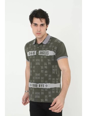 Demir Grup cc Erkek Yakalı Slim Fit Baskılı T-Shirt - Haki
