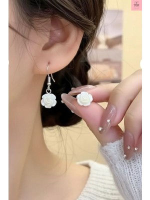 Crystal Atelier Sedef Gül Küpe - Çiçek Figürlü Vintage Coquette Sallantılı Küpe - Estetik Fairycore Tasarım Küpe