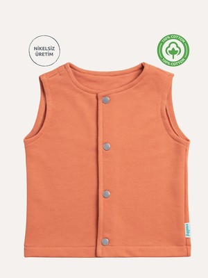 Çıtçıtlı Pamuk Bebek Çocuk Yelek - Kiremit
