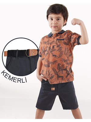 Midimod Erkek Çocuk 3'li Takım Polo Yaka T-Shirt Şort Kemer Takım