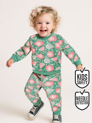 Denokids Pembe Çiçekli Kız Bebek Yeşil Eşofman Takım