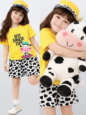 Denokids Kız Çocuk Takım Sarı T-Shirt Şort Takım Ilkbahar Yaz 2-7 Yaş