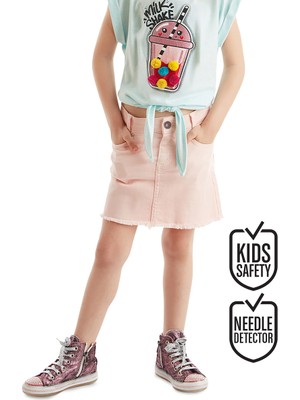 Denokids Pembe Denim Mini Kız Çocuk Etek