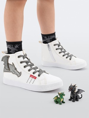 Denokids Ejderha Erkek Çocuk Beyaz Sneakers Spor Ayakkabı