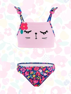 Denokids Çiçekli Kedi Kız Çocuk Bikini