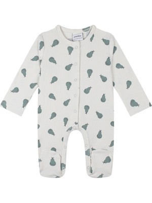 Antebies Organik Gri Yeşil Çıtçıtlı Uzun Kollu Bebek Patikli Tulum