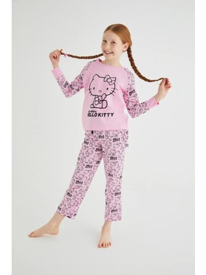 Kız Çocuk Pembe Kız Uzun Kol Pamuklu Pijama Takımı