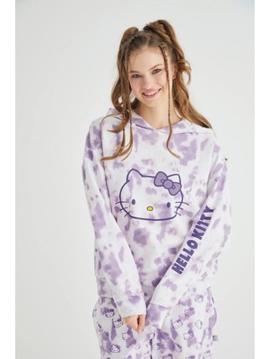 Lisanslı Batik Kapüşonlu Sweatshirt Pijama Üstü