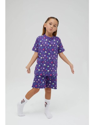Kız Çocuk Kısa Kollu Şortlu Pamuklu Pijama Takımı