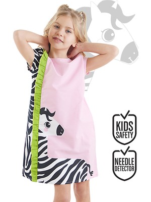 Denokids Fırfırlı Zebra Kız Çocuk Pembe Yazlık Elbise