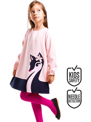 Denokids Kız Çocuk Zarif Ceylan Elbise Günlük Stil Pembe Renkli Uzun Kollu Tasarım