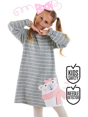 Denokids Ayıcık Kız Çocuk Çizgili Elbise