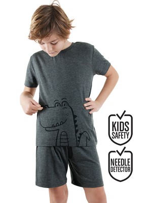 Dinozor Erkek Çocuk Gri Alt Üst Pijama Takım