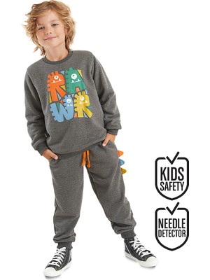 Denokids Rawr Tırtırlı Erkek Çocuk Antrasit Eşofman Takım