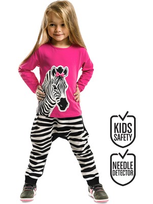Denokids Zebra Fashion Kız Çocuk T-shirt Pantolon Takım