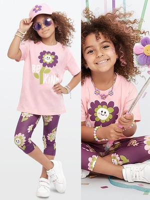 Denokids Kız Çocuk Takım Çiçekli T-Shirt Tayt Ilkbahar Yaz 3-10 Yaş