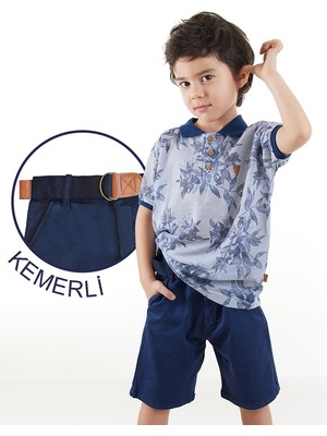 Midimod Erkek Çocuk 3'li Takım Polo Yaka T-Shirt Şort Kemer Takım
