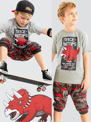 MSHB&G Triceratops Erkek Çocuk T-shirt Kapri Şort Takım