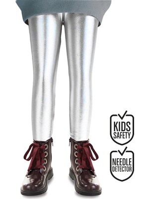 Denokids Kız Çocuk Gümüş Metalik Parlak Tayt Dar Paça Özellikli Şık Tasarım