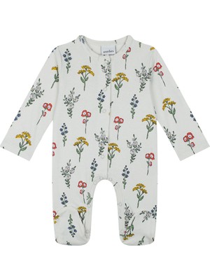 Antebies Organik Bej Çıtçıtlı Uzun Kollu Kız Bebek Patikli Tulum