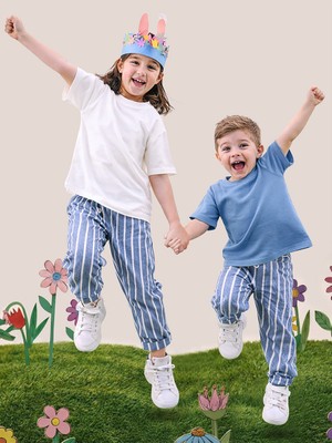 Mshb&G Mavi Beyaz Çizgili Unisex Çocuk Pantolon