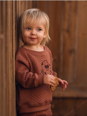 Antebies Organik Kahverengi Erkek Bebek Sweatshirt Eşofman Takımı