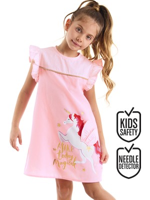 MSHB&G Kanatlı Unicorn Ekoseli Kız Çocuk Pembe Elbise