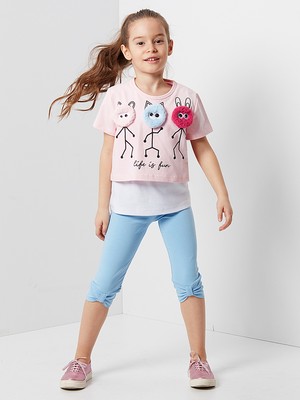 Denokids Life Is Fun Kız Çocuk T-shirt Tayt Takım