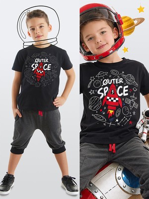 Mshb&G Uzay Roketi Erkek Çocuk T-Shirt Kapri Şort Takım
