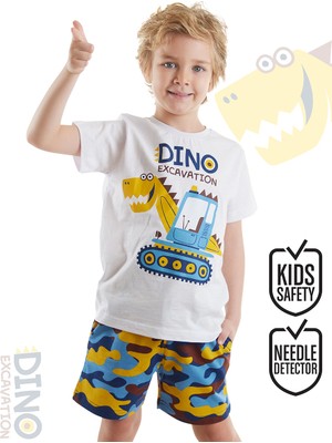 Denokids Dino Kazı Erkek Çocuk T-Shirt Kamuflaj Şort Takım