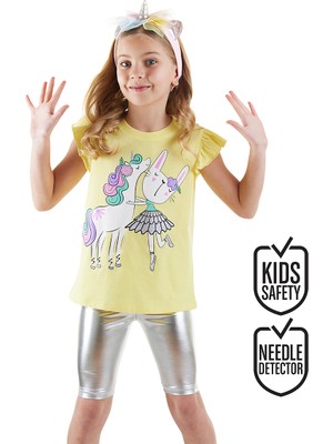 Unicorn Kız Çocuk T-Shirt Metalik Tayt Takım