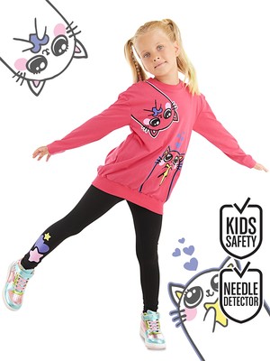 Denokids Kanka Kediler Kız Çocuk T-shirt Tayt Takım