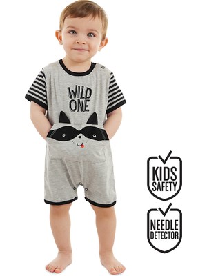 Denokids Rakun Erkek Bebek Gri Yazlık Tulum