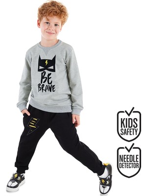 Denokids Cesur Erkek Çocuk Eşofman Takım 2021 Sonbahar-Kış Şimşek Detaylı Pamuklu