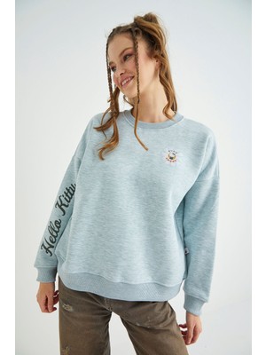 Lisanslı Baskılı Fit Yeşil Sweatshirt