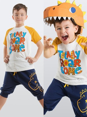 Denokids Roarsome Erkek Çocuk T-Shirt Kapri Şort Takım
