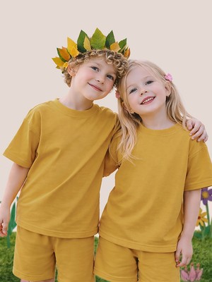 Mshb&G Hardal Bisiklet Yaka Oversize T-shirt Çocuk Unisex %100 Pamuk