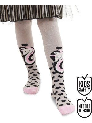 Denokids Unicorn Gri Pembe Kız Çocuk Külotlu Çorap