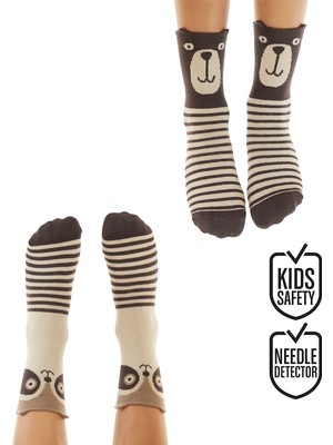 Denokids Ayı ve Rakun Erkek Çocuk 2'li Soket Çorap Takım