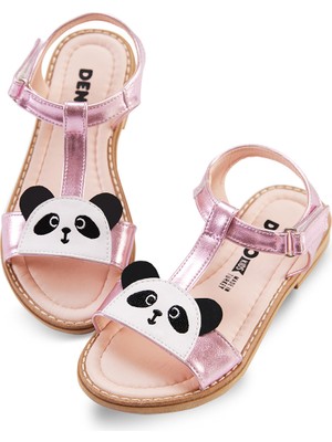 Denokids Panda Kız Çocuk Sandalet Parlak Suni Deri Bantlı 1 cm Topuk