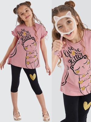 MSHB&G Love Cat Kız Çocuk T-shirt Tayt Takım