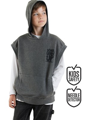 Erkek Çocuk Kapüşonlu Kolsuz Gri Sweatshirt