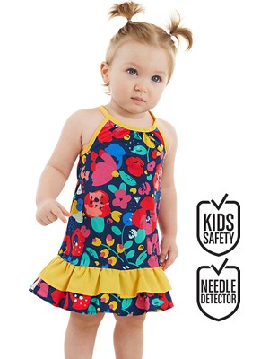 Denokids Çiçekli Kız Bebek Poplin Pamuklu Yazlık Elbise