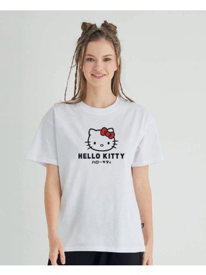 Lisanslı Baskılı Basic Beyaz T-Shirt Relaxed Kalıp