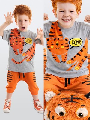 Denokids Roar Kaplan Erkek Çocuk T-shirt Kapri Şort Takım
