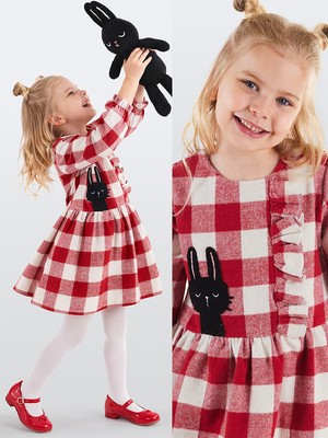 Denokids Kız Çocuk Midi Elbise Rahat Stil Tavşan Aplikeli Günlük Kullanım İçin
